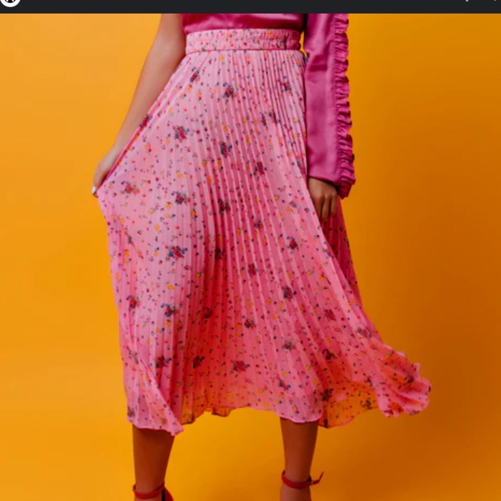 NWT And Other Stories Pink Floral Pleated Midi Skirt Paris Atelier‎ Size 4